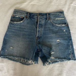 A&F High Rise Mid-Length Denim Shorts